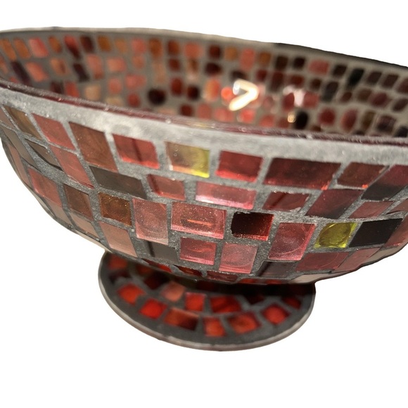 Mosaic Art Bowl - Red Pink White Candy Dish Home Decor Collectibles Vintage - Picture 2 of 9